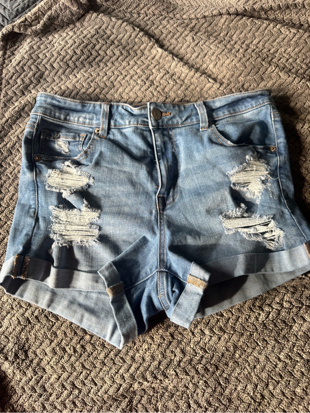 Aeropostale Light Blue Distressed Rolled-Hem Jean Shorts